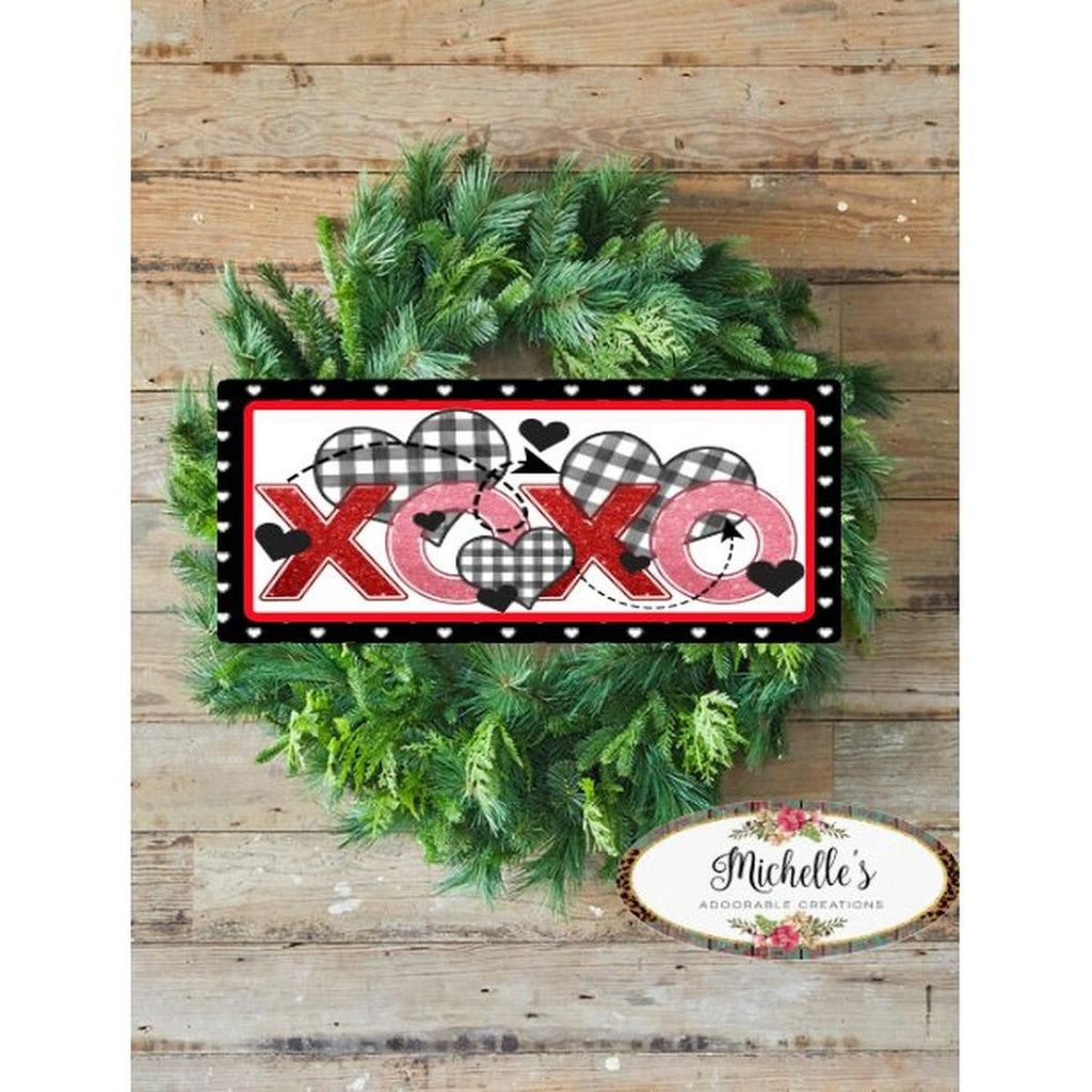 Plaid XOXO Valentine Hearts Sign - Wreath Enhancement