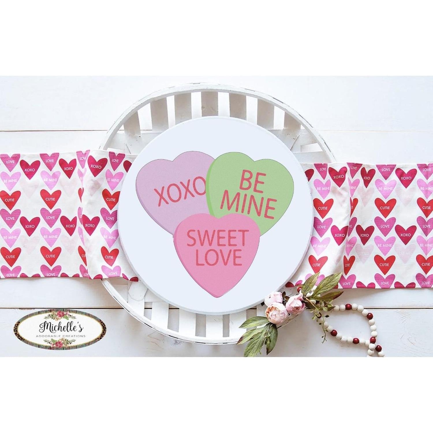Triple Conversation Hearts Valentine Candy Sign - Wreath Enhancement